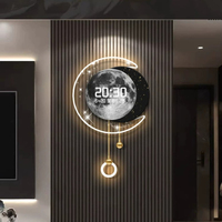 Horloge murale numérique LED de luxe nordique, motif ciel étoilé et pleine lune, cadre néon incurvé, calendrier perpétuel, température