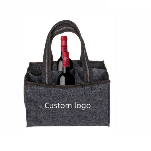 Custom Embroidery Logo Beer Tote Carriers Water Bottle Bags RPET Polyester Felt Wine Bags Wine Bottles Kitchen Use Flexible