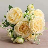 Fleur de pivoine artificielle à 5 têtes, branche de pivoine artificielle en soie pour la décoration de mariage et de la maison