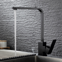 Robinet d'évier de cuisine carré noir mat en acier inoxydable SUS304, mitigeur chaud/froid rotatif à 360 degrés à levier unique