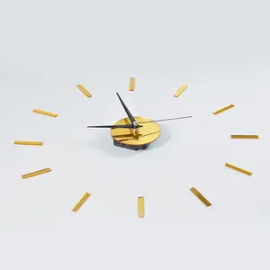 Home decorativo dourado relógio 3D parede adesivo para cozinha