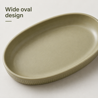 Antiek groene ecovriendelijke melamine grote ovale serveerschaal, breed en diep, geschikt voor delen, salade, groenten, feestjes en buffetten