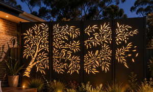 Laser Cut Steel Garden <b>Screen</b> 5 <b>Panel</b> Rustic Tree Design Decorative Fence Outdoor Art - Product Image 4