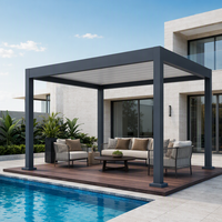 Pergola motorisée en aluminium imperméable avec toit à lamelles, éclairage LED à télécommande, personnalisable pour villa extérieure