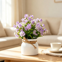 Bouquet de fleurs artificielles mixtes violettes en pot, style bonsaï, avec décoration en corde, pot en céramique, pour centre de table de mariage et décoration de table à domicile