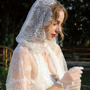 Accessoires pour cheveux NianCan : Voile de mariée en dentelle blanche, châle en maille musulmane, magnifique accessoire de mariage pour la mariée - Product Image 4