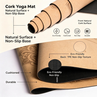 Tapis de yoga en liège TPE durable, portable et réglable, non toxique, absorbant la transpiration, pour studio de Pilates, marque personnalisée