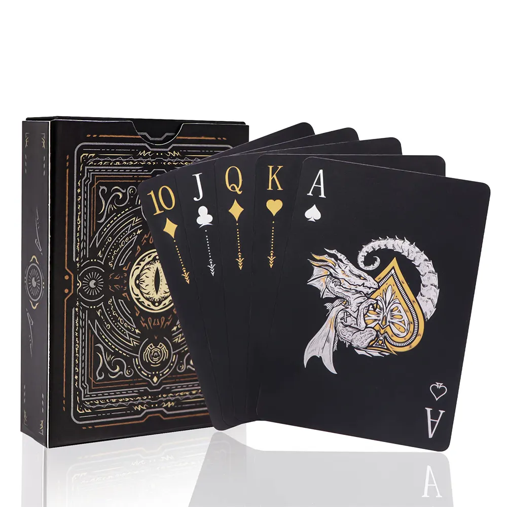 WJPC Poker-Spiel und Party einfaches Schmelzen Cool Black Dragon 54 Pokerkarten wasserdicht auf Lager Kartendek Kartenspielkarten aus Kunststoff