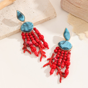 أقراط نسائية فاخرة من KAIMEI موديل 2025، مصنوعة من السبائك والراتنج، بتصميم المرجان الأحمر والأزرق، أقراط متدلية للنساء - Product Image 4