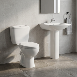 Ensemble sanitaire de salle de bain en céramique pour le marché africain, comprenant une toilette WC deux pièces avec piédestal intégral et un lavabo - Product Image 6