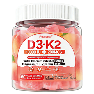 Suplemen Gummy Vitamin D3 10000IU K2 200MCG Rasa Persik Alami Label Pribadi OEM dengan Kalsium Magnesium & Seng - Product Image 1