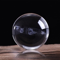 MH-L101 3D Miniature Planètes Modèle Sphère Verre Globe Ornement 6CM 3d Gravure Laser Système Solaire Galaxie Boule De Cristal Avec Base