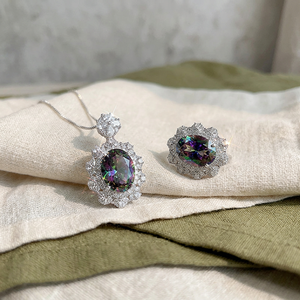 Lot de 9 bijoux en gros en cuivre, collier et bague en zircone cubique ovale taillée en nid d'oiseau 12*16mm, ensemble de bijoux floraux exquis pour femmes - Product Image 3