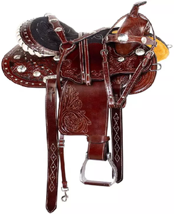 Juego de sillín de resistencia occidental de cuero genuino de primera calidad 2021 para montar a caballo fabricado y exportado desde la India - Product Image 1