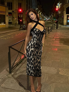 Abito <span class=keywords><strong>Midi</strong></span> Estivo alla Moda <span class=keywords><strong>con</strong></span> Scollo all'Americana, Schiena Scoperta, Allacciatura <span class=keywords><strong>Laterale</strong></span> e <span class=keywords><strong>Spacco</strong></span>, Stampa Leopardata, Abbigliamento Sexy ed Elegante per Feste, Club e Outfit da Strada 3552 - Product Image 3