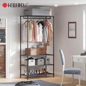 <span class=keywords><strong>Porte</strong></span>-vêtements robuste en fil métallique avec 4 étagères, support de rangement ouvert en métal sur pied pour chambre, buanderie, entrée - Product Image 4