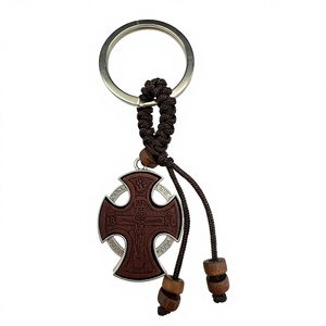 Light Keychain with Laser Engraved Wood & Metal Religious Design Woven Rope and Wooden Beads Eco-Friendly Durable