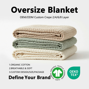 Couverture en mousseline de coton biologique GOTS, drap de lit King Size, couverture pour bébé, couverture surdimensionnée en crêpe, couverture personnalisée pour la maison et la <span class=keywords><strong>famille</strong></span> - Product Image 1