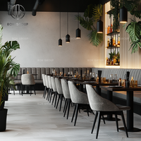 Ensemble de mobilier de restaurant commercial Ron Group : table carrée en bois, chaise personnalisée en tissu, banquette en forme de L