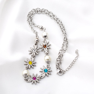 Trendy <b>Titanium</b> Steel Daisy Flower Choker Necklace With Colored Stones Party Jewelry - Product Image 3