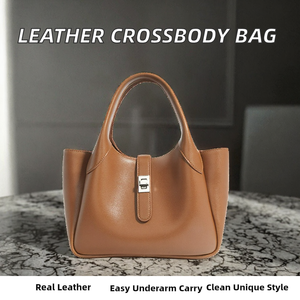 Premium Cowhide Leather Fashion Women's <b>Shoulder</b> Crossbody Bag Single <b>Strap</b> Zipper Closure Candy Polyester Lining Portable - Product Image 2