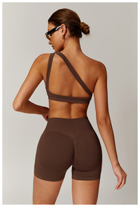 En Gros Ensemble de Sport <span class=keywords><strong>Course</strong></span> Yoga Soutien-Gorge Asymétrique Short de Sport Taille Haute Vêtements de Fitness pour <span class=keywords><strong>Femme</strong></span> - Product Image 6