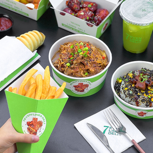 Venta al por mayor logotipo personalizado impreso biodegradable ecológico desechable papel Kraft comida ensalada arroz Ramen Bowl Sushi tapa transparente - Product Image 5