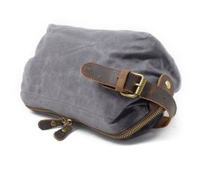 Waxed Canvas Toiletry Bag Vintage Travel Dopp Kit with Genuine Leather Trim, Large Capacity Waterproof Cosmetic <b>Pouch</b> for Women - Product Image 4