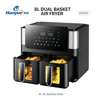 Friteuse à air intelligente double panier 8L (4+4L) OEM/ODM en acier inoxydable avec fenêtre de cuisson visible 2000W, antiadhésive, pour usage domestique