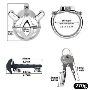 <span class=keywords><strong>Cage</strong></span> de <span class=keywords><strong>chasteté</strong></span> pour hommes en acier inoxydable FRRK avec cathéter en silicone, adaptée à la féminisation masculine/aux garçons efféminés, jouet sexuel pour adultes - Product Image 6