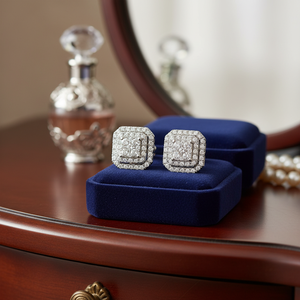 Beautiful High Quality 10K White Gold Real Round Diamond Cluster Stud <b>Earrings</b> - Product Image 3