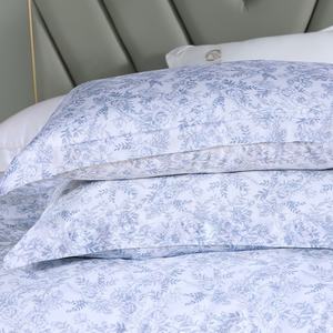 Lenzuolo Piatto di Lusso in Cotone Egiziano Percalle Stampato Organico con Motivo Floreale Blu 300TC con Federa - Product Image 3