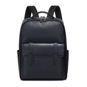 Men's Genuine Leather Backpack 20-35L Waterproof Business Travel Laptop Bag Solid Color Black - Product Image 1
