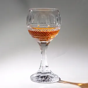 330 ml 11.6 oz Dinner Service Clear crystal Glass Water Goblet With Hand Cut diamond, almond, filet, cord and pearl