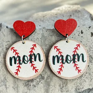 2024 New Mother's Day MAMA Baseball Printing Fashion Wooden Earrings