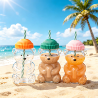 Bouteille d'eau en verre sodocalcique isolée résistante à la chaleur SUNPRO TS-133 Little Bear avec couvercle à paille, design moderne et minimaliste, Noël