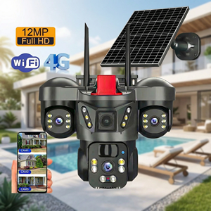 12MP Night Vision Triple Len Outdoor Solar Wifi Camera Humanoid Detection Sim Card 4G 360 Solar Security Camera