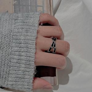 S925 Pure Silver Drop Glazed Cross <b>Ring</b> Simple and Fashionable Niche Design Medieval Vintage Zircon <b>Open</b> Adjustable <b>Ring</b> - Product Image 3