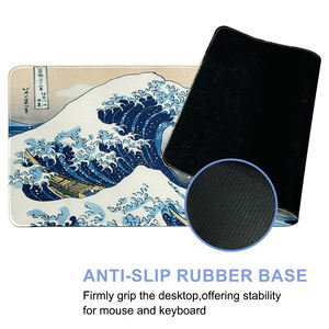 Alfombrilla de Ratón para Juegos Extendida con Diseño de Olas Japonesas, Base de Goma Ecológica Grande, con Bordes Cosidos - Product Image 4