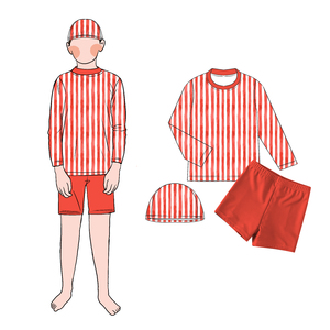 Good Quality Wholesale Summer Cool Comfortable 3pcs Set Boys <strong>Long</strong> Sleeves Striped Swimsuit <strong>Shorts</strong> and <strong>Swim</strong> Cap Set for Kids Boy - Product Image 3