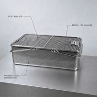 Panier de rangement en acier inoxydable perforé avec couvercle en maille pour instruments de laboratoire