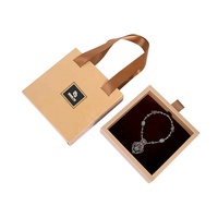Tiroir de boîte cadeau rigide pour collier personnalisé avec glissière, insert en velours, sangle de poignée en ruban, pour boîte d'emballage en carton pour bracelet