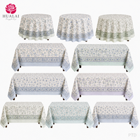 Nappe rectangulaire HuaLai vert clair bleu à bordure florale pour hôtel, restaurant, mariage, banquet, fête, résistante aux plis