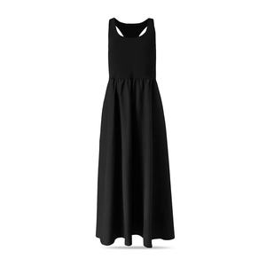 Robe midi personnalisée à col montant sans manches en crêpe froissé avec jupe plissée côtelée pour femme - Product Image 4