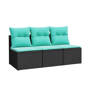 Garden Sofa Set In <b>Black</b> Pe Rattan Powder Coated Steel <b>Frame</b> With Fabric Cushions For Outdoor Relaxation - Product Image 1