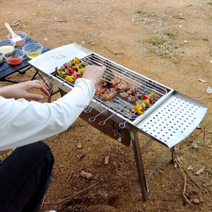 Gril à charbon de bois durable en acier inoxydable grand portable pliant avec installation gratuite pour le <span class=keywords><strong>camping</strong></span> en plein air, le jardin et la fête - Product Image 1