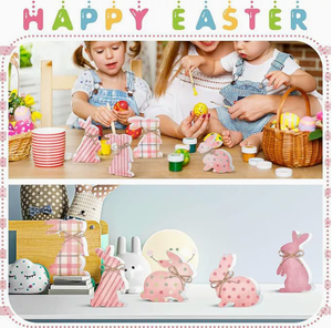 DAMAI Wholesale Easter Decor Rustic Vintage Rabbit Wooden Farmhouse Tiered Tray Figurines for Fireplace Garden Party Decor - Product Image 4