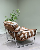 Fauteuil d'appoint moderne de luxe en tissu rayé, écologique et portable, avec base en traîneau chromé, style italien, pour salon