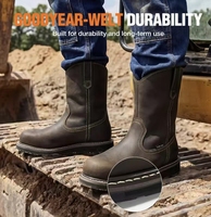 Bottes de travail en cuir Wellington pour hommes, à embout en acier, imperméables, antidérapantes, avec semelle extérieure en caoutchouc, doublure en fourrure, usage industriel, design à enfiler, EH