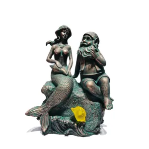海洋装饰树脂雕塑聚树脂青铜美人鱼和渔夫雕像和雕像